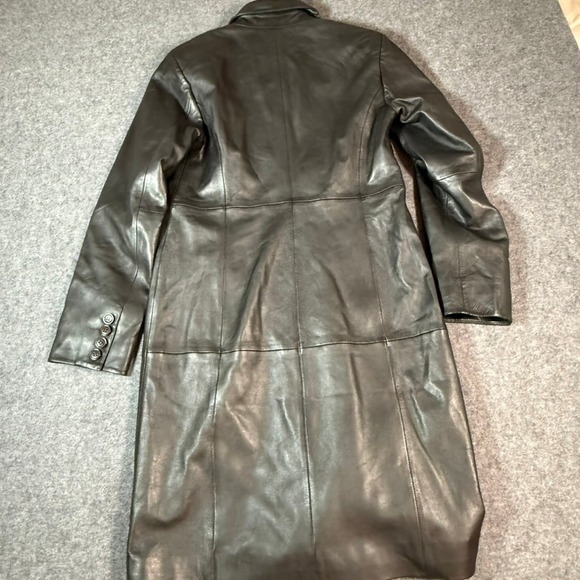 Reformation Veda Crosby 90s Longline Leather Blazer Black Trench Coat Sz Medium - Picture 5 of 13